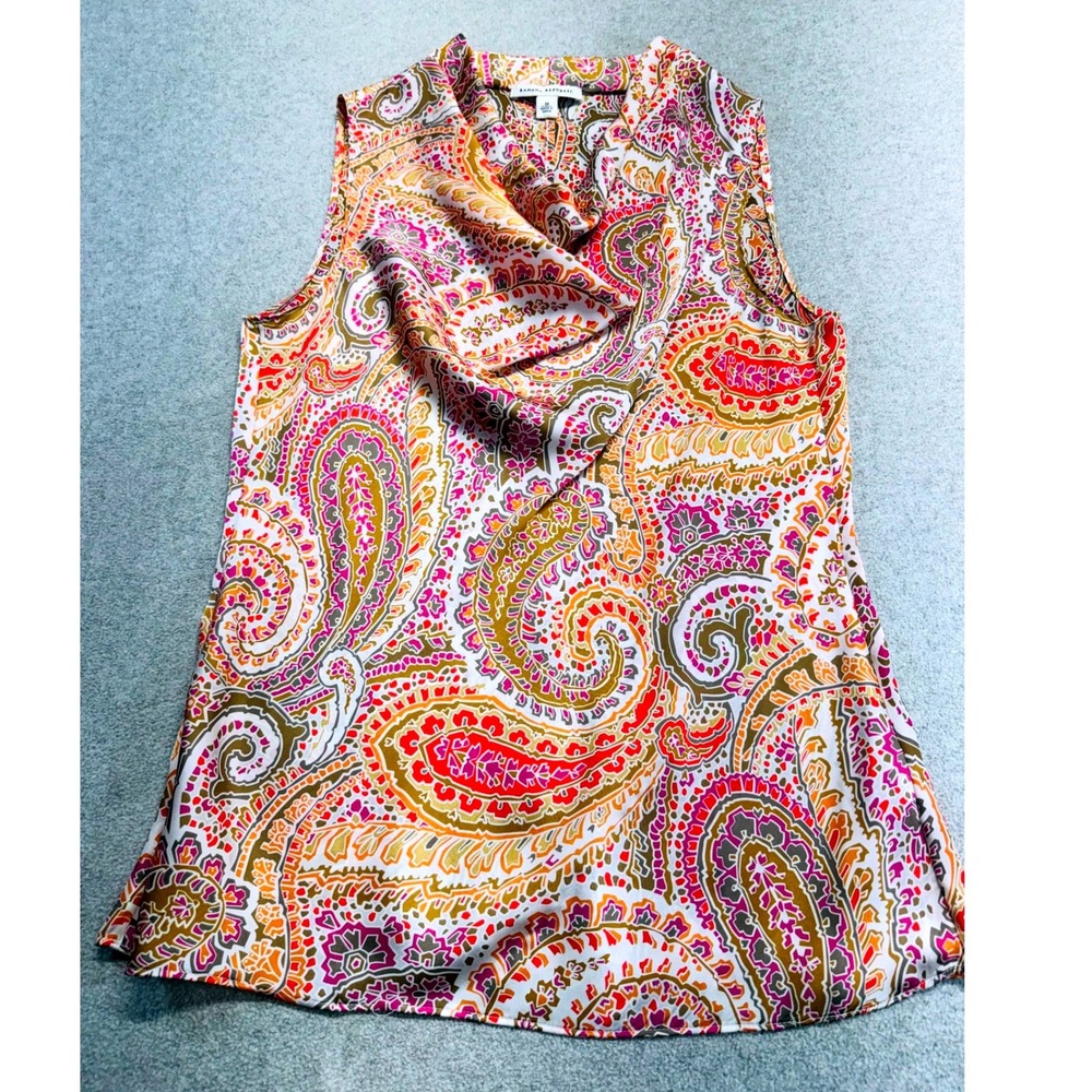 Banana Republic Women Medium Paisley Sleeveless Cowl Neck Blouse Top Pink Orange